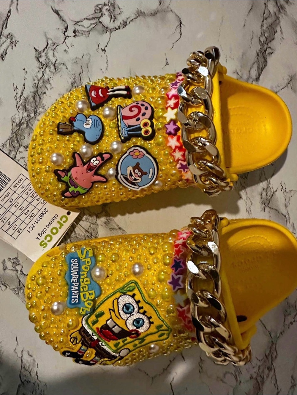 CROCS Yellow SpongeBob Jibbitz-Embellished Slip-On Clogs Kids 12 NWT.